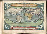 De geheele Weerelt, wereldkaart uit een Nederlandse uitgave van de Theatrum Orbis Terrarum uit 1571