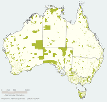 Locations of the National Reserve System in Australia (shown in green)