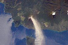 Ulawun Volcano and Lolobau Island in the Bismarck Sea.