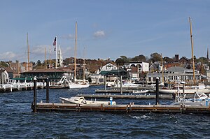 Bannister's Wharf in Newport, RI from bay.JPG