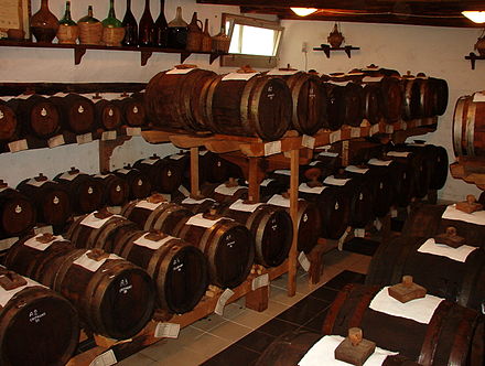 Barrels of aceto balsamico aging