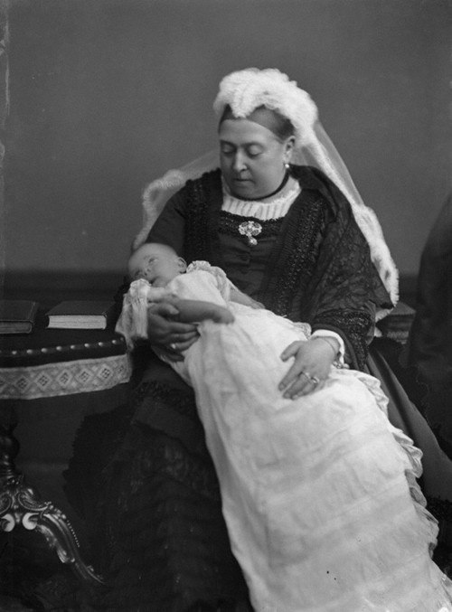 The newborn Princess Margaret with her grandmother Queen Victoria in May 1882