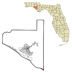 Bay County Florida Incorporated ve Unincorporated bölgeler Mexico Beach Highlighted.svg