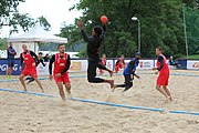 Deutsch: Beachhandball Europameisterschaften 2019 (Beach handball Euro); Tag 3: 4. Juli 2019 – Männer, Hauptrunde Gruppe II, Frankreich-Kroatien 0:2 (16:24, 10:27) English: Beach handball Euro; Day 3: 4 July 2019 – Men Main Round Group II – France-Croatia 0:2 (16:24, 10:27)