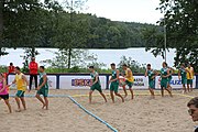 Deutsch: Beachhandball Europameisterschaften 2019 (Beach handball Euro); Tag 2: 3. Juli 2019 – Männer, Vorrunde Gruppe C, Nordmazedonien-Schweiz 0:2 (13:22, 18:19) English: Beach handball Euro; Day 2: 3 July 2019 – Women Preliminary Round Group A – Men Preliminary Round Group C – North Macedonia-Switzerland 0:2 (13:22, 18:19)