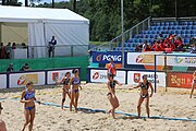 Deutsch: Beachhandball Europameisterschaften 2019 (Beach handball Euro); Tag 2: 3. Juli 2019 – Frauen, Vorrunde Gruppe C, Spanien-Griechenland 2:1 (12:20, 18:16; 8:2) English: Beach handball Euro; Day 2: 3 July 2019 – Women Preliminary Round Group C – Spain-Greece 2:1 (12:20, 18:16; 8:2)