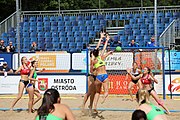 Deutsch: Beachhandball Europameisterschaften 2019 (Beach handball Euro); Tag 2: 3. Juli 2019 – Frauen, Vorrunde Gruppe D, Ukraine-Deutschland 2:0 (23:22, 32:24) English: Beach handball Euro; Day 2: 3 July 2019 – Women Preliminary Round Group D – Ukraine-Germany 2:0 (23:22, 32:24)