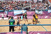 Deutsch: Beachhandball bei den Olympischen Jugendspielen 2018; Tag 3, 9. Oktober 2018; Jungs, Vorrunde, Gruppe A - Ungarn-Thailand 2:1 English: Beach handball at the 2018 Summer Youth Olympics at 9 October 2018 – Girls Preliminary Round Group A‎ – Hungary-Thailand 2:1