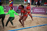 Deutsch: Beachhandball bei den Olympischen Jugendspielen 2018; Tag 5, 10. November 2018; Mädchen, Platzierungsrunde - Mauritius-Venezuela 0:2 English: Beach handball at the 2018 Summer Youth Olympics at 11 October 2018 – Girls Consolation Round – Mauritius-Venezuela 0:2