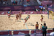 Deutsch: Beachhandball bei den Olympischen Jugendspielen 2018; Tag 4, 10. Oktober 2018; Mädchen, Vorrunde, Gruppe A - Ungarn-Chinese Taipei (Taiwan) 2:0 English: Beach handball at the 2018 Summer Youth Olympics at 10 October 2018 – Girls Preliminary Round Group A‎ – Hungary-Chinese Taipei 2:0