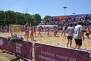 Deutsch: Beachhandball bei den Olympischen Jugendspielen 2018 in Buenos Aires; Tag 7, 13. Oktober 2018; Mädchen, Halbfinale – Niederlande-Kroatien 0:2 English: Beach handball at the 2018 Summer Youth Olympics in Buenos Aires at 13 October 2018 – Girls Semifinal – Netherlands-Croatia 0:2 Español: Handball de playa en los Juegos Olimpicos de la Juventud Buenos Aires 2018 en 13 de octubre de 2018 – Semifinales Femeninas - Países Bajos-Croacia 0:2