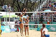 Deutsch: Beachvolleyball bei den Olympischen Jugendspielen 2018; Tag 11, 17. Oktober 2018; Jungen, Spiel um Platz 3 – USA (Devon Newberry/Lindsey Sparks)-Norwegen (Emilie Olimstad/Frida Berntsen) 1:2 (21–1/13–21/9–15) English: Beach volleyball at the 2018 Summer Youth Olympics at 17 October 2018 – Bronze Medal Match – USA (Devon Newberry/Lindsey Sparks)-Norway (Emilie Olimstad/Frida Berntsen) 1:2 (21–1/13–21/9–15)