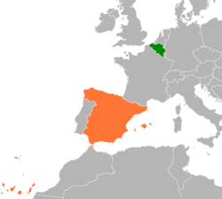 Mappa che indica le località del Belgio e della Spagna