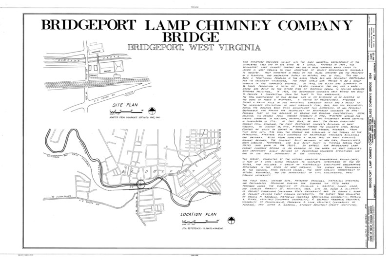 File:Bridgeport Lamp Chimney Company, Simpson Creek Bridge, Spanning Simpson Creek, State Route 58 vicinity, Bridgeport, Harrison County, WV HAER WVA,17-BRIPO,1- (sheet 1 of 2).tif