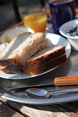 Sliced bread on the breakfast table at morning