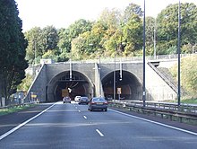 The Brynglas Tunnels in Newport are the only twin-bored tunnels in the UK motorway network Brynglas tunnels on the M4 - geograph.org.uk - 1559769.jpg