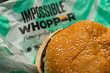 Impossible Whopper and packaging Burger King Impossible Whopper (48609441113).jpg