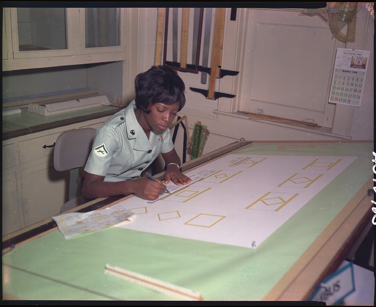 File:Camp Lejeune, North Carolina. Lance Corporal Norma J. Buffin works as an illustrator at Camp Lejeune's training aids... - NARA - 532469.tif