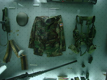 Equipment from a captured US Army peacekeeping patrol on the border between Macedonia and Kosovo, on display at the Military Museum in Belgrade