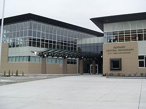 The main entrance of Burnaby Central Secondary in Burnaby, BC.