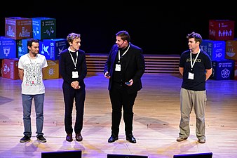 Anass Sedrati (left) together with Eric Luth, John Andersson and Liam Wyatt, chairs for Wikimania 2019.