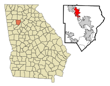 Cobb County Georgia Sisältää ja rekisteröimättömät alueet Kennesaw Highlighted.svg