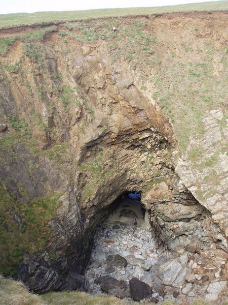 File:Collapsed sea cave near Trevone - geograph.org.uk - 768068.jpg