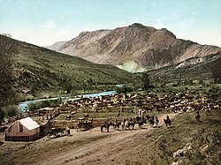An 1898 photochrom of a round-up in or near the town of Cimarron, Colorado. Colorado. Round up on the Cimarron.jpg