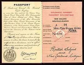 Dame Hilda Ross diplomatic passport (interior) (1952)