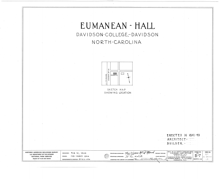 File:Davidson College, Eumanean Hall, Davidson, Mecklenburg County, NC HABS NC,60-DAVSO,1A- (sheet 0 of 2).png