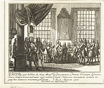 De Staten-Generaal ondertekenen het Tractaat van Hannover, 1726 Op den 9 Aug 1726 hebben de Hoog Moogde Heere Staten Generaal (..) het Hanovers tractaat geteekent (titel op object), RP-P-OB-83.653.jpg