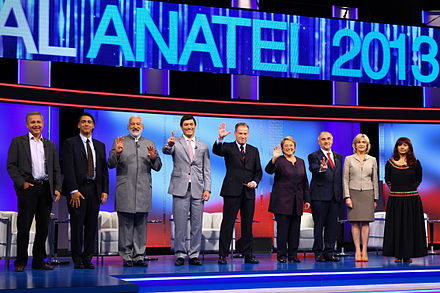 All nine candidates during the Anatel debate. Debate presidencial Anatel 30102013 2.jpg