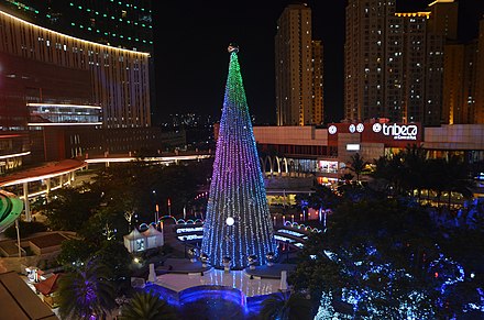 Christmas-decorated tree in Central Park Mall, Jakarta, Indonesia