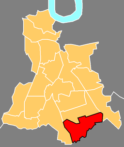 The ward of Downham (red) shown within the London Borough of Lewisham (yellow)