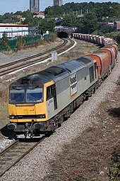 EWS locomotive 60064, seen still wearing Trainload Freight grey with Loadhaul logos EWS Freight Train - geograph.org.uk - 360436.jpg