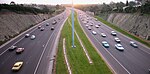 Melbourne's Eastern Freeway showing the wide median strip allocated for the proposed Doncaster railway line