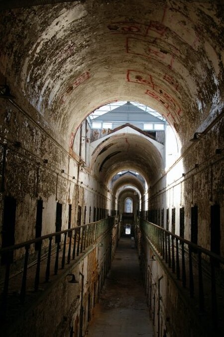 One of the two-story cell blocks in Eastern State Penitentiary