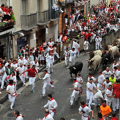 The running of the bulls in Pamplona