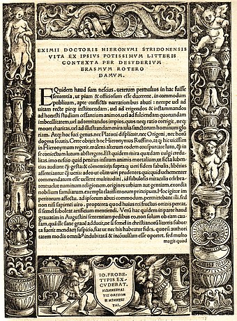 Acknowledgement page engraved and published by Johannes Froben, 1516