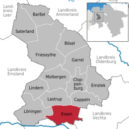 Läget för kommunen Essen (Oldenburg) i Landkreis Cloppenburg