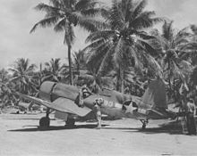 F4U at Turtle Bay Airfield on Espirto Santo. One of the Black Sheep Squadron (VMF-214). F4U of VMF-214 at Turtle Bay Airfield, Espiritu Santo.jpg