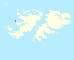 Falkland Adaları'ndaki Passage Adaları'nın konumu