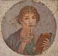 Femina cum stylo tabulaque, pictura Pompeiis facta