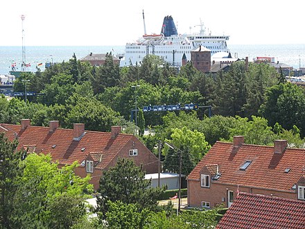 View over Gedser with the ferry to Germany in the background