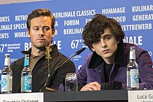 Hammer and Chalamet during the press conference in 2017