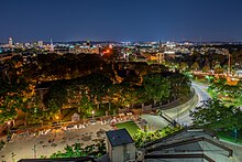 The Science Center's plaza (foreground) as seen from the Harvard Science Center overlooking Harvard Yard Harvard Yard at Night 02.jpg