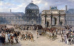A military review at the Carrousel facing the Tuileries Palace (1810). Hippolyte Bellange - Un jour de revue sous l'Empire - 1810.jpg