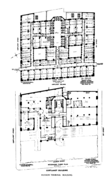 Floor plan of the third and mezzanine floors Hudson Terminal 3rd and mezz floor plans.png