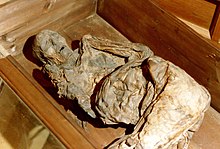 Bog body of the Huldremose Woman, on display at the National Museum of Denmark Huldremosekvinnan.jpg