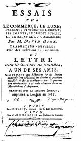 定価David Hume『Essais sur le commerce』1767年Chez Saillant（パリ）刊 哲学者デイヴィッド・ヒューム初版本 画集